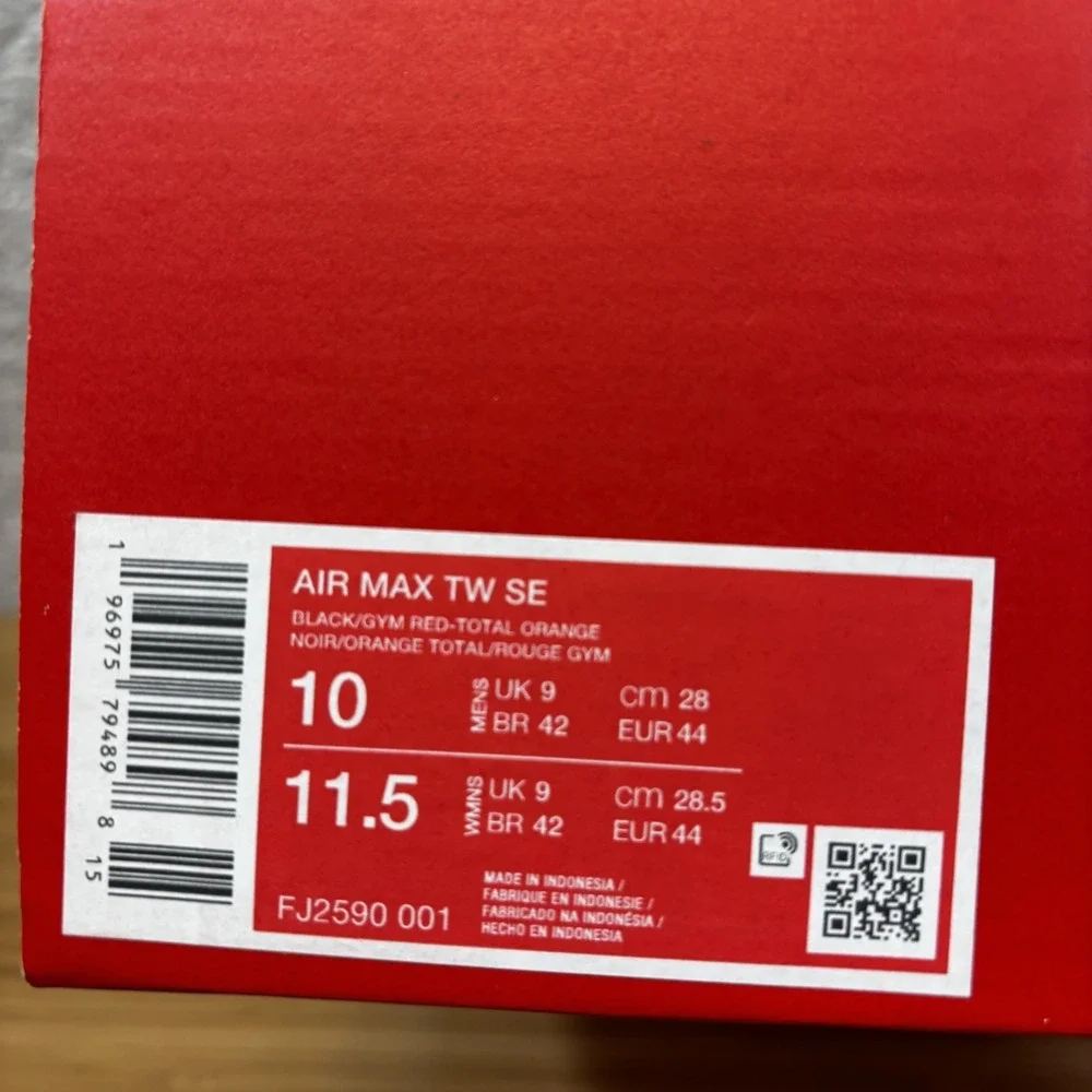 Nike Air Max TW SE Men's Sneakers Size 10 Back Red Orange FJ2590-001 No Lid